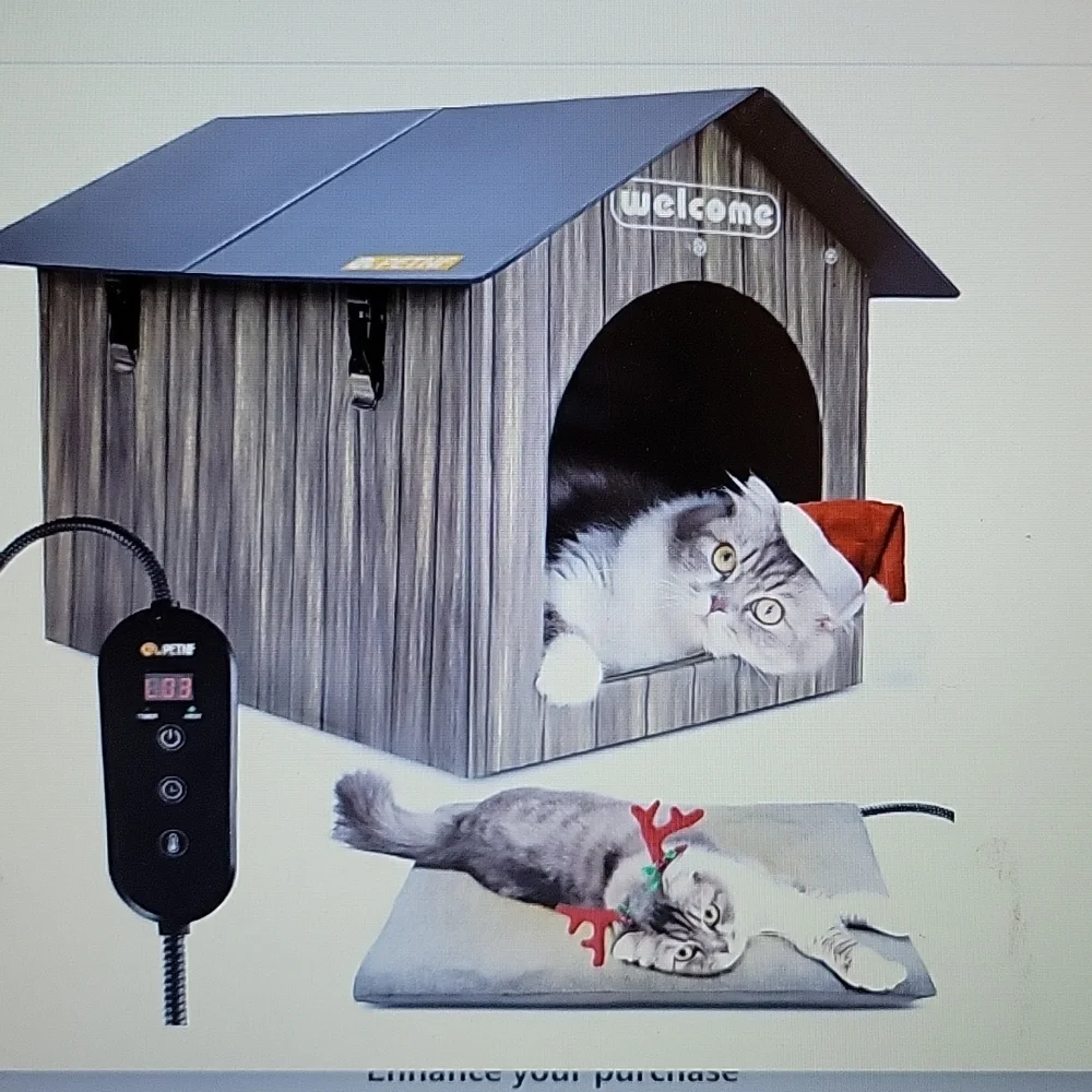 PETNF Pet heating house outdoor cat weatherproof insulate heat pad 20x13…New